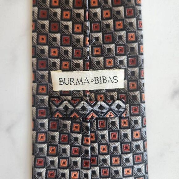 Burma Bibas 100% silk retro 90s tie geometric cube cell square black grey red si - Picture 4 of 5